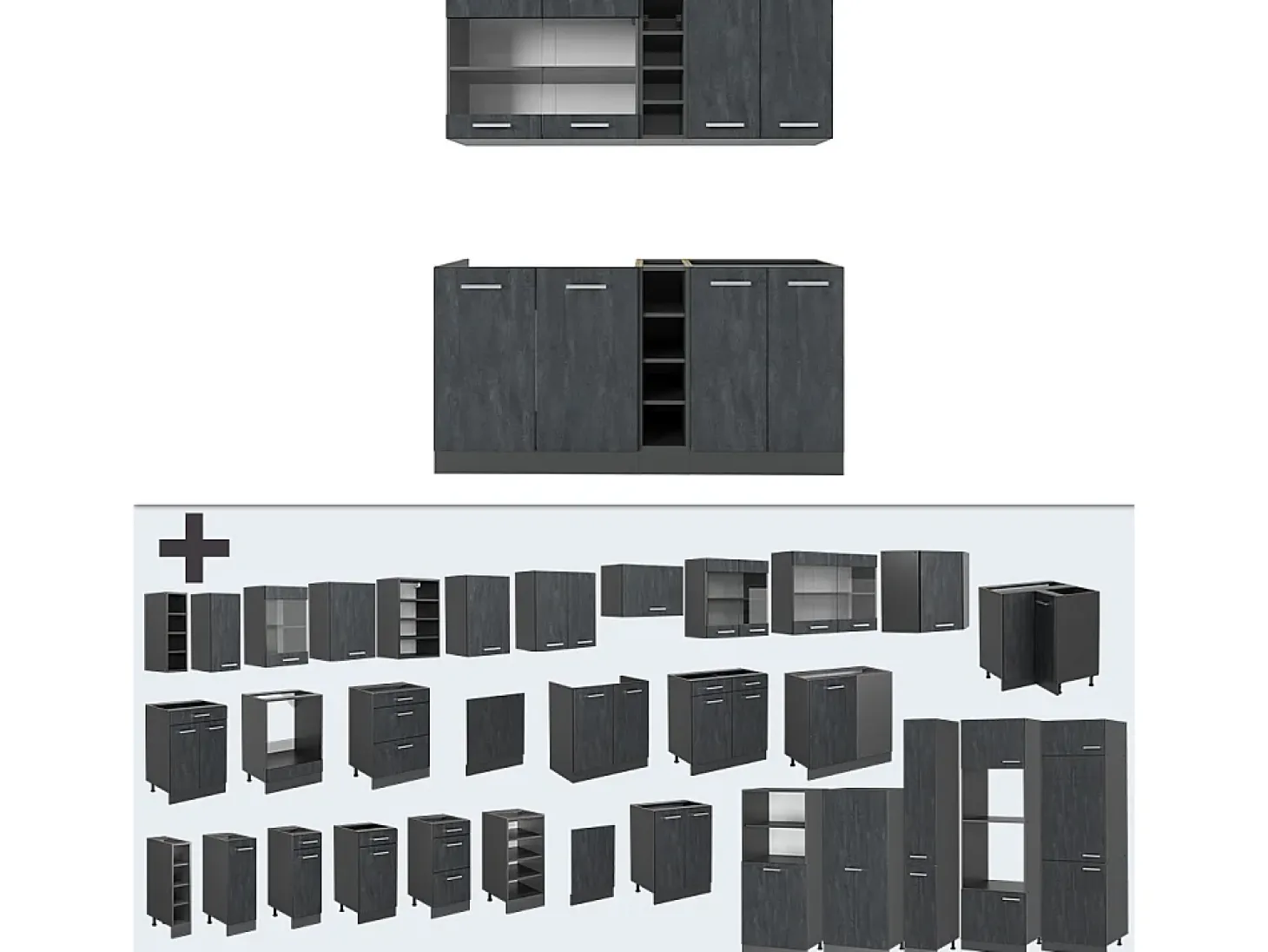 Cocina versátil hormigón negro/antracita 160x46x81.6 r-line