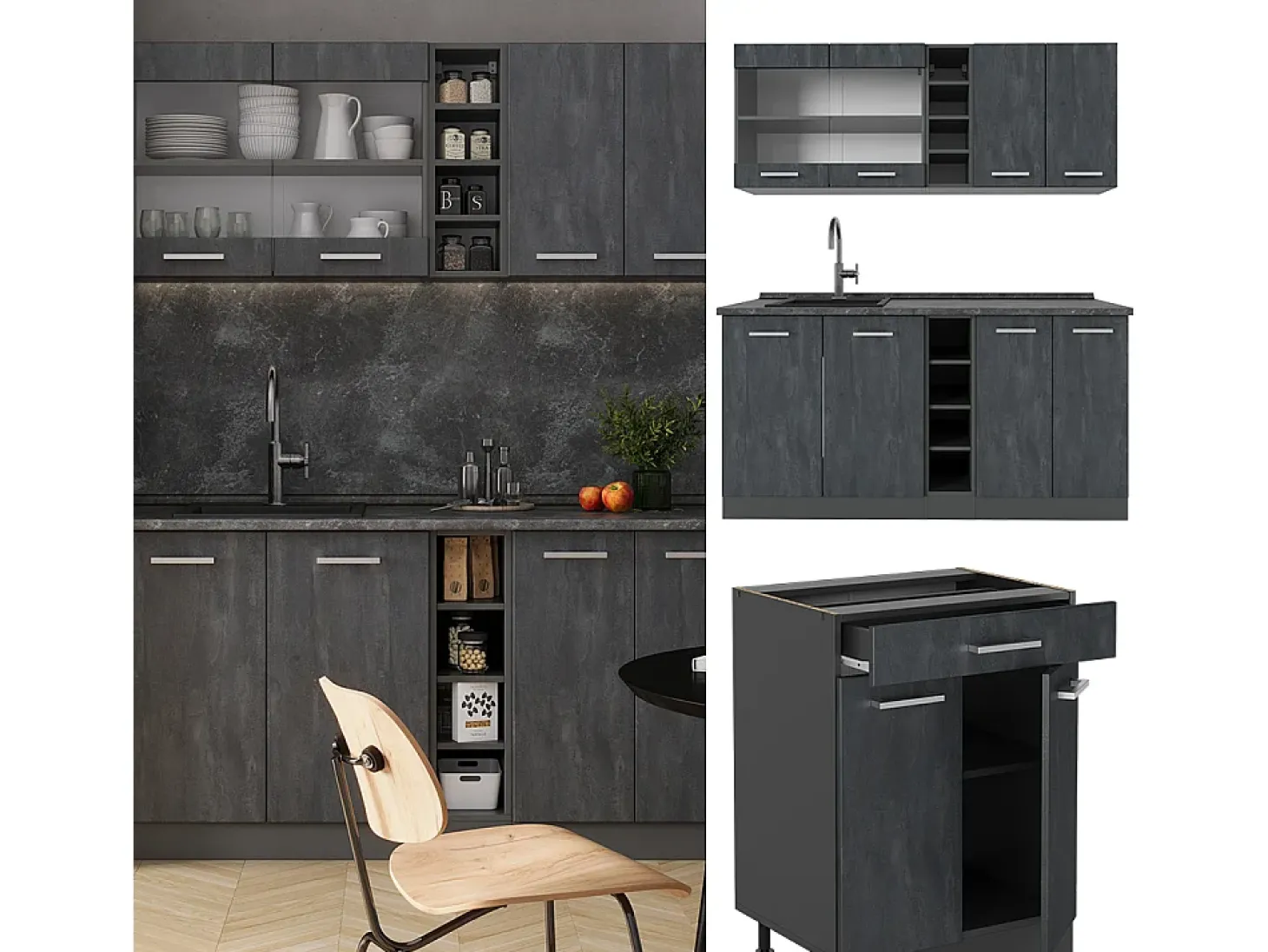 Cocina versátil hormigón negro/antracita 160x46x81.6 r-line