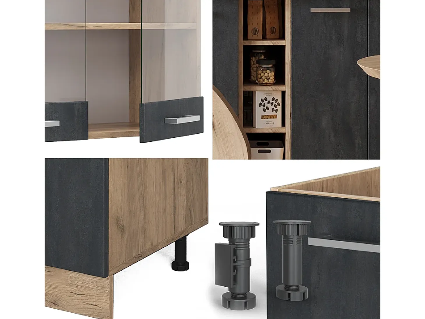 Cocina versátil hormigón negro/roble dorado 160x60x81.6 r-line