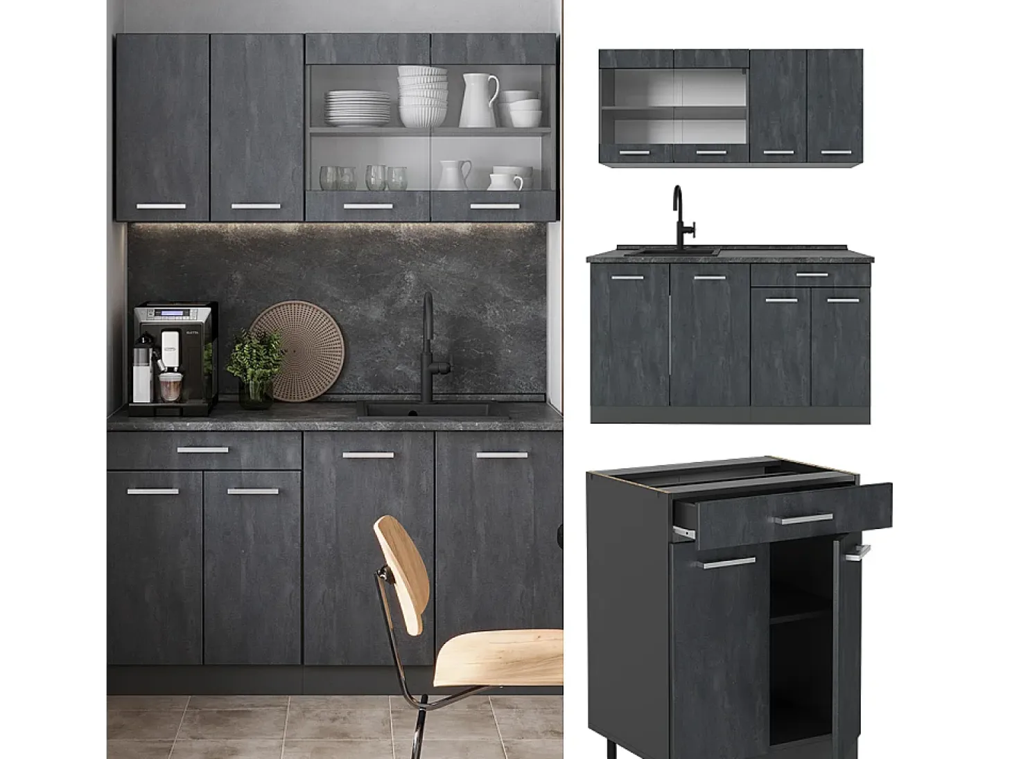 Cocina versátil hormigón negro/antracita 140x60x81.6 r-line