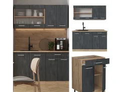 Cocina versátil hormigón negro/roble dorado 140x46x81.6 r-line