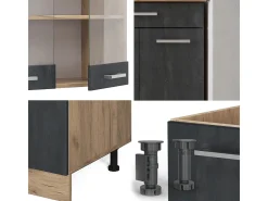 Cocina versátil hormigón negro/roble dorado 140x46x81.6 r-line