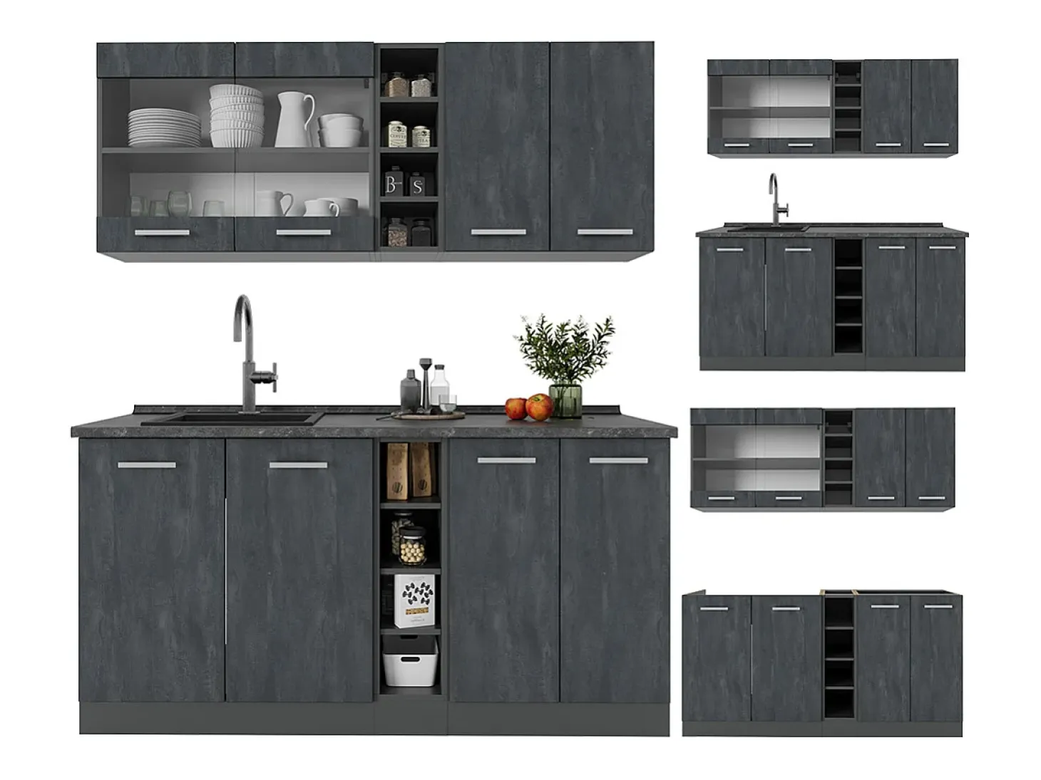 Cocina versátil hormigón negro/antracita 160x60x81.6 r-line