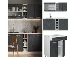 Cocina versátil hormigón negro/blanco 160x60x81.6 r-line