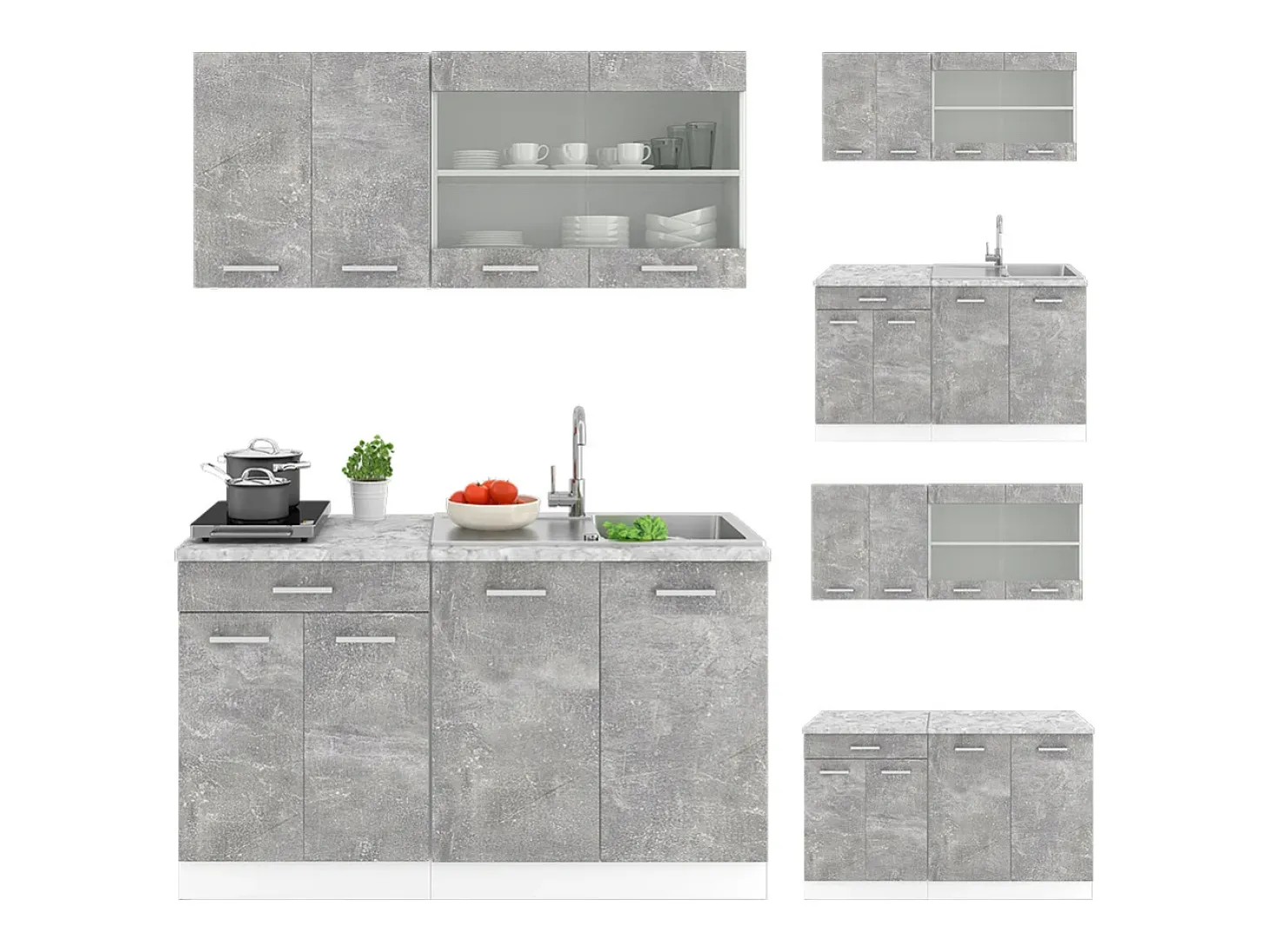 Cocina versátil hormigón/blanco 140x60x81.6 r-line