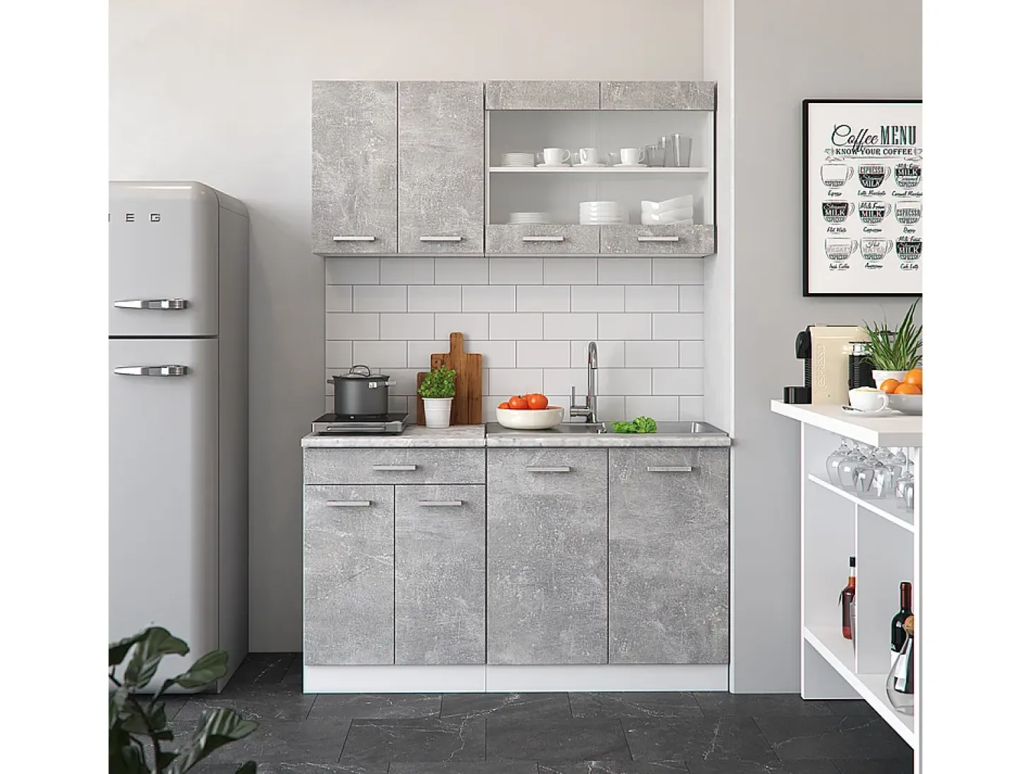Cocina versátil hormigón/blanco 140x60x81.6 r-line