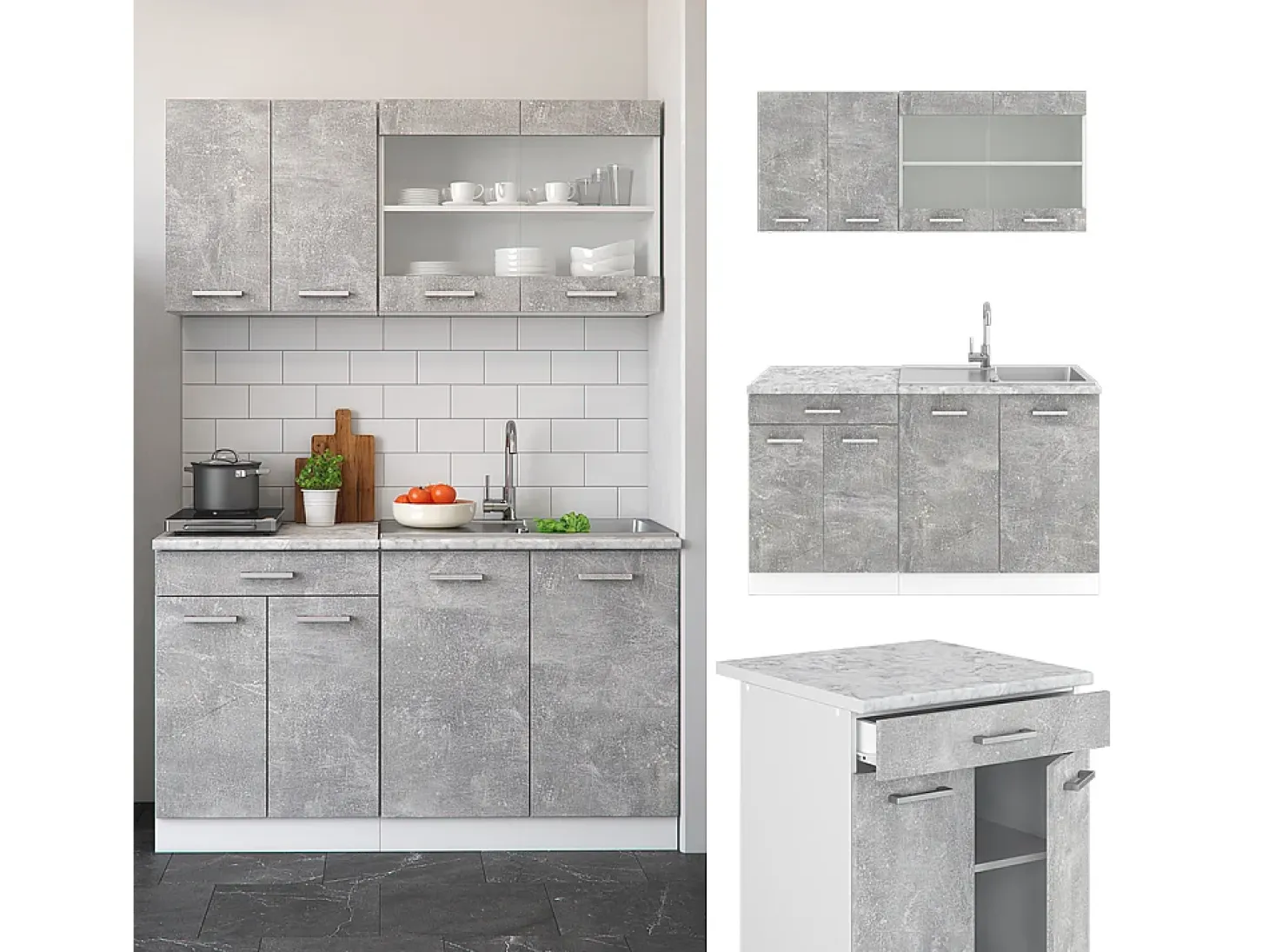 Cocina versátil hormigón/blanco 140x60x81.6 r-line