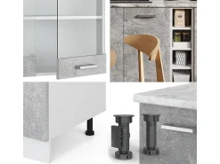 Cocina versátil hormigón/blanco 160x60x81.6 r-line