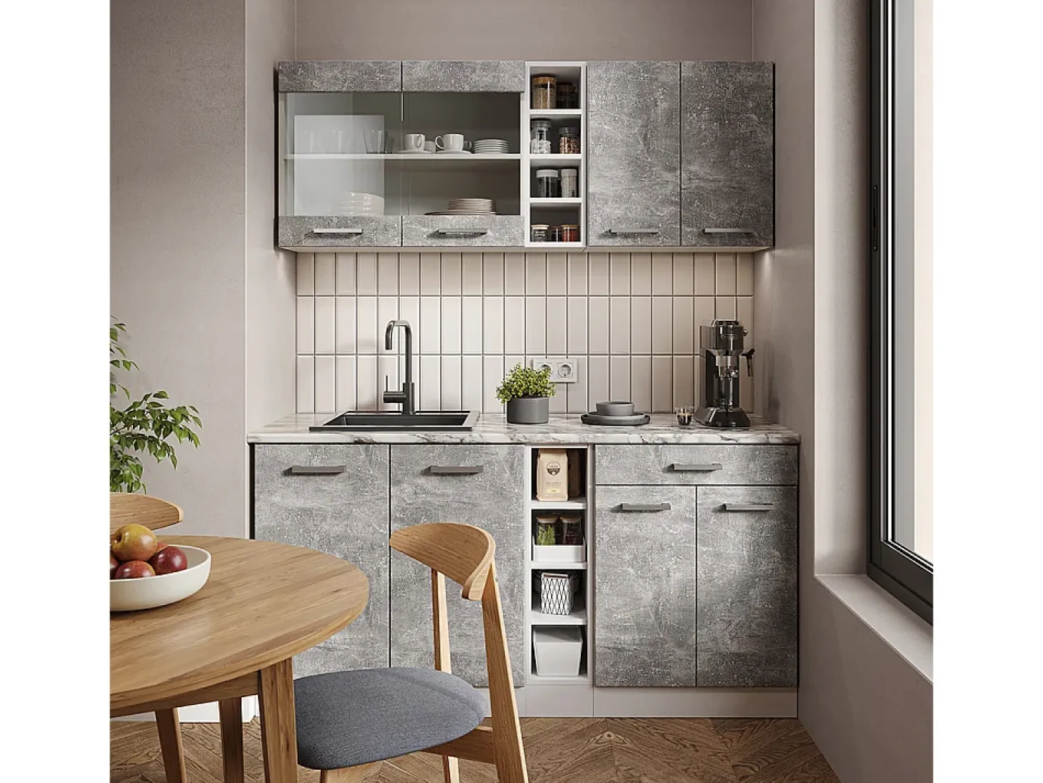 Cocina versátil hormigón/blanco 160x60x81.6 r-line