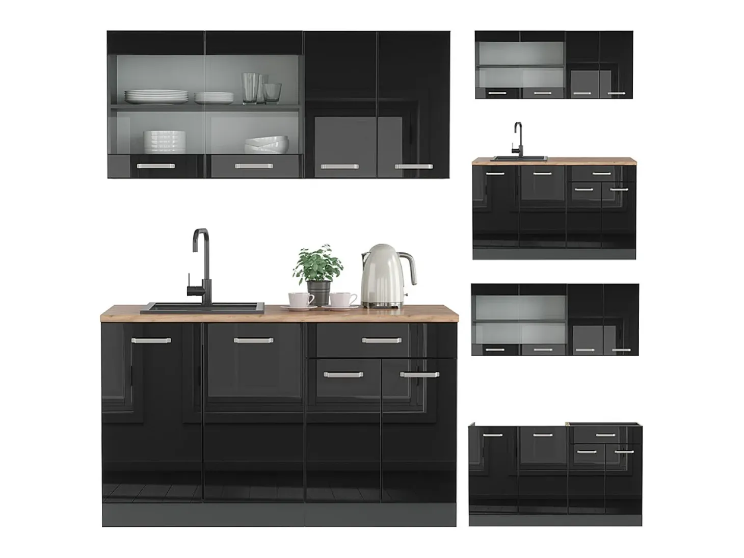 Cocina versátil negro/antracita de alto brillo 140x60x81.6 r-line
