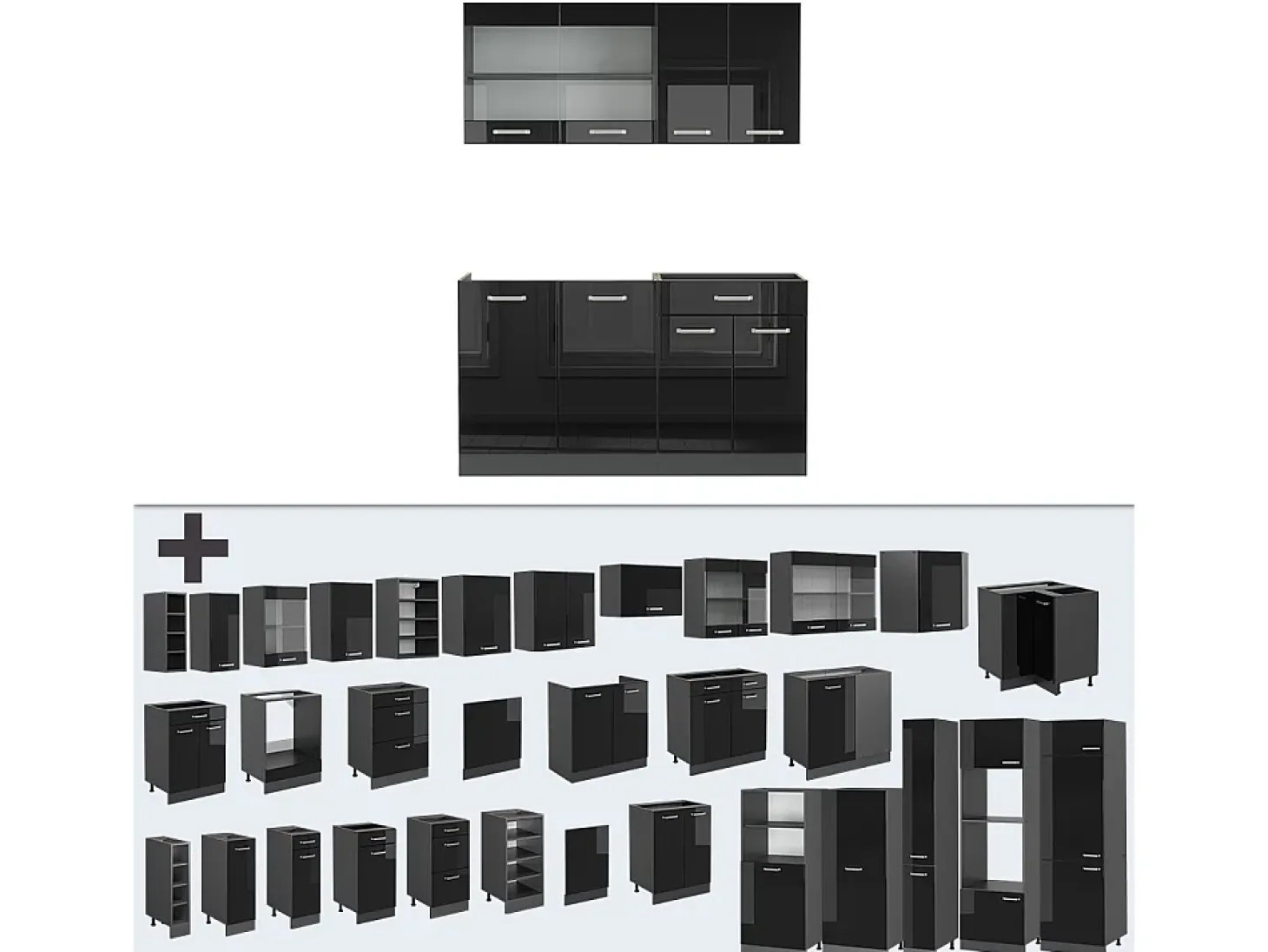 Cocina versátil negro/antracita de alto brillo 140x60x81.6 r-line