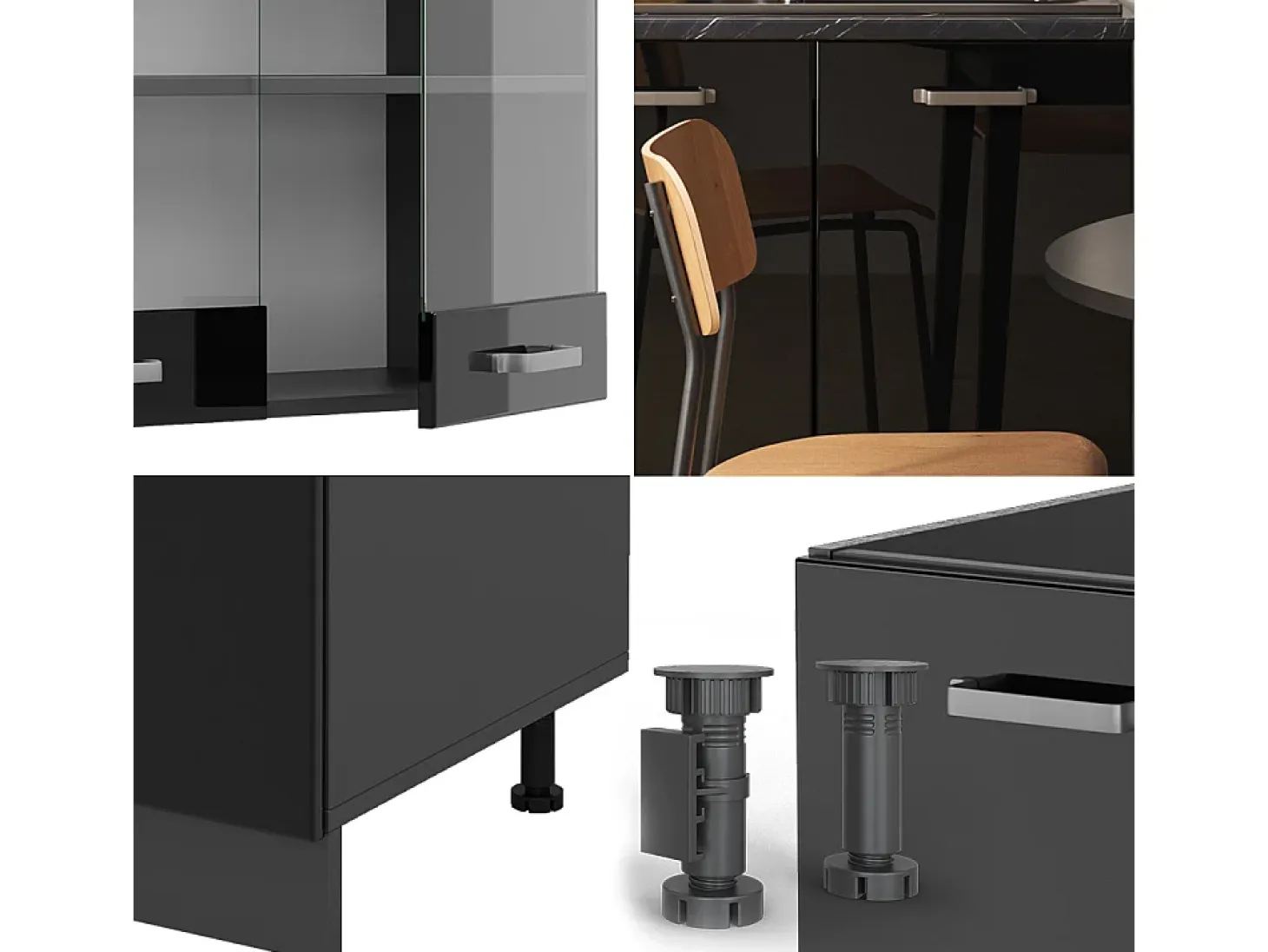 Cocina versátil negro/antracita de alto brillo 140x60x81.6 r-line