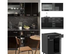 Cocina versátil negro/antracita de alto brillo 160x60x81.6 r-line
