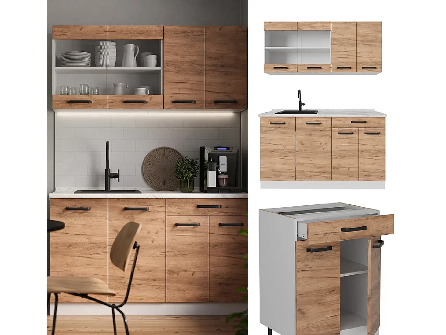 Cocina versátil oro potencia roble/blanco 140x60x81.6 r-line