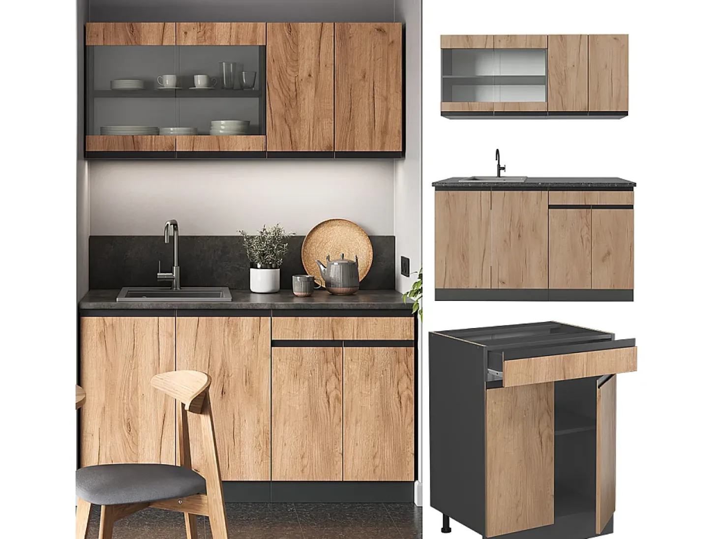 Cocina versátil oro power roble/antracita 140x60x81.6 r-line