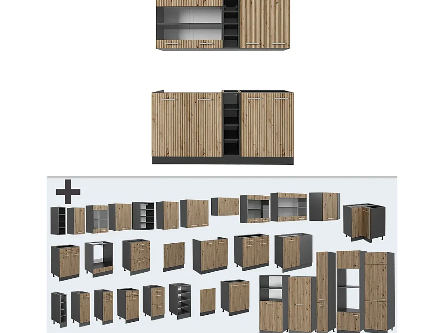 Cocina versátil roble artesanal/antracita 160x60x81.6 r-line