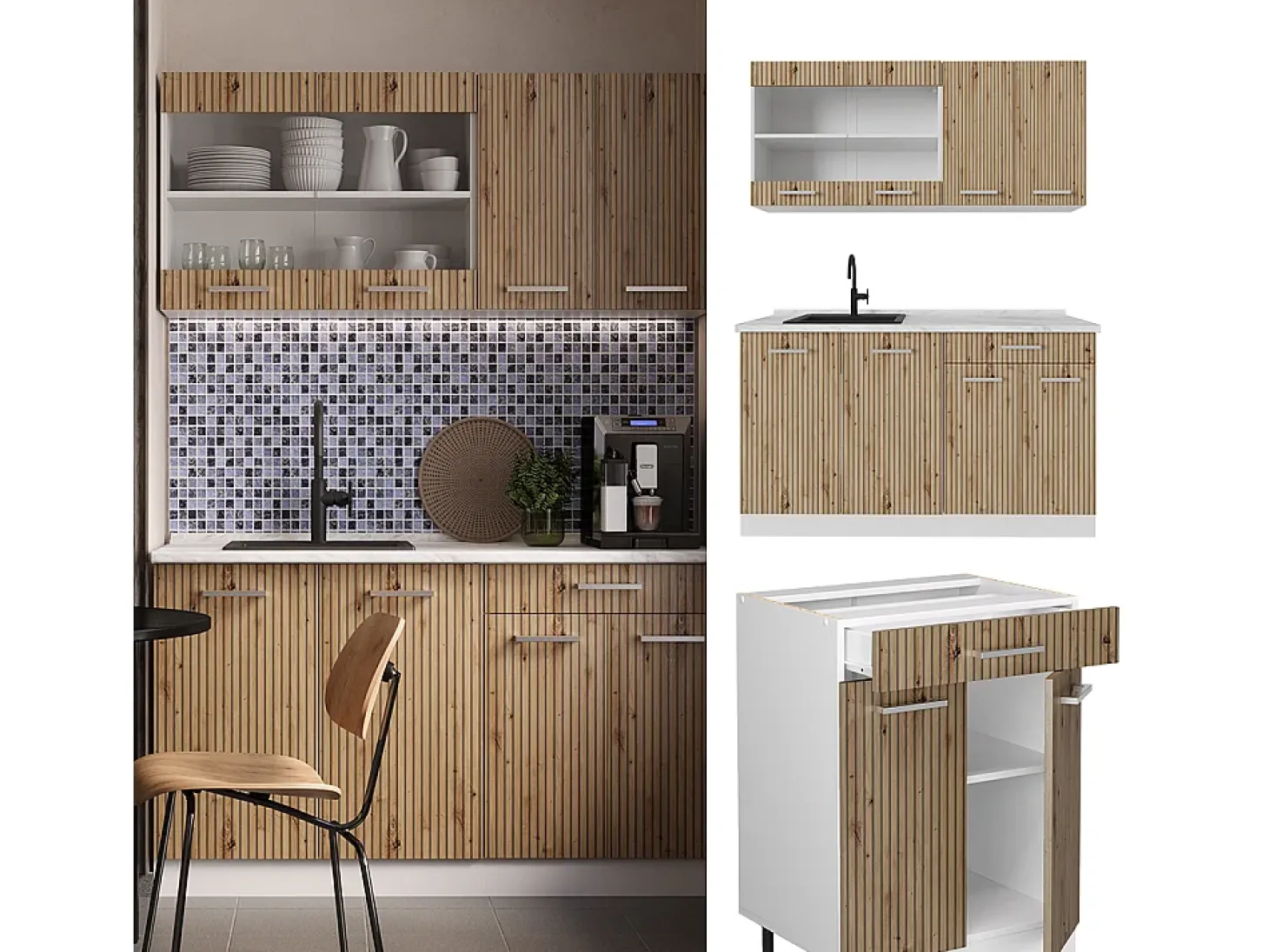 Cocina versátil roble artesanal/blanco 140x60x81.6 r-line