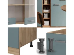 Cocina versátil roble azul-gris-dorado 160x60x81.6 r-line
