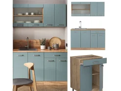 Cocina versátil roble azul-gris-dorado 140x60x81.6 r-line