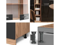 Cocina versátil roble negro/dorado de alto brillo 160x60x81.6 r-line