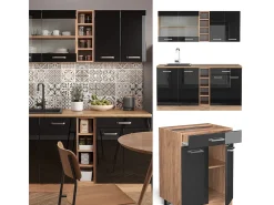 Cocina versátil roble negro/dorado de alto brillo 160x60x81.6 r-line