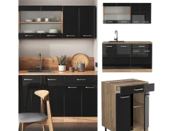 Cocina versátil roble negro/dorado de alto brillo 140x60x81.6 r-line