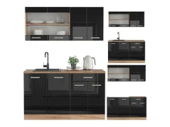 Cocina versátil roble negro/dorado de alto brillo 140x60x81.6 r-line