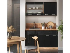 Cocina versátil roble negro/dorado de alto brillo 140x60x81.6 r-line