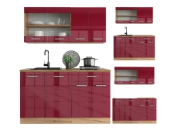 Cocina versátil rojo brillo intenso/roble dorado 140x60x81.6 r-line