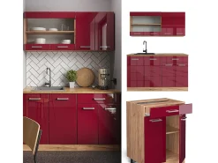 Cocina versátil rojo brillo intenso/roble dorado 140x60x81.6 r-line
