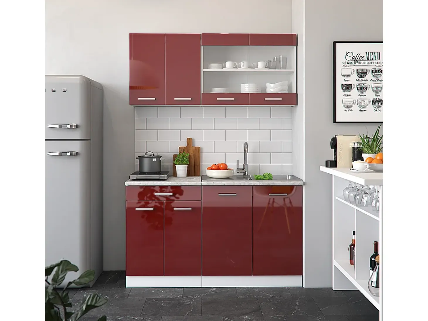Cocina versátil rojo brillo intenso/blanco 140x60x81.6 r-line