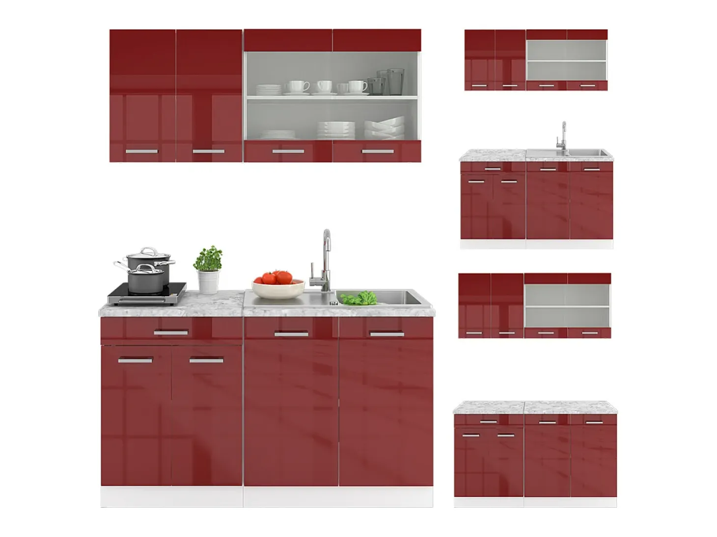 Cocina versátil rojo brillo intenso/blanco 140x60x81.6 r-line