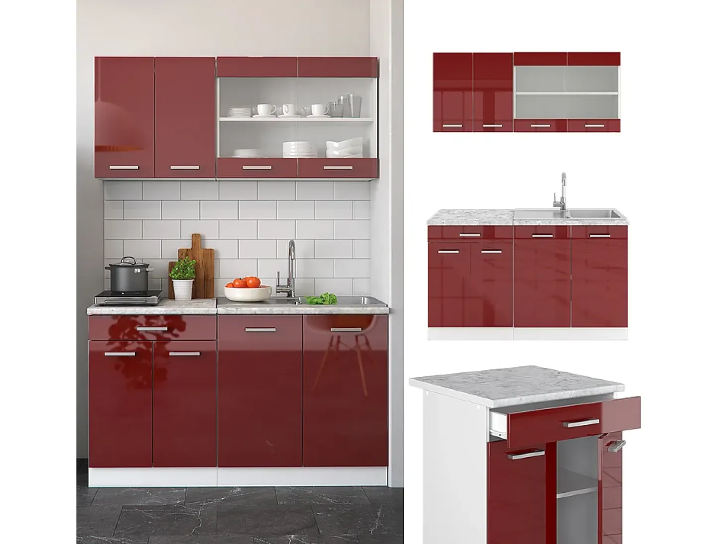 Cocina versátil rojo brillo intenso/blanco 140x60x81.6 r-line