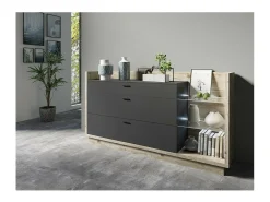 Colección de bufé CORK con LED 200 cm - 3 cajones, 3 estanterías, color de pino - Dimensiones 200 x 108 x 42 cm