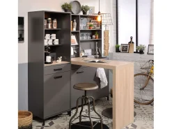 Columna Cocina Smoke Industrial Gris, 2 Estantes, Cajón y Puerta 60x188x42 cm