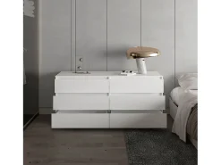 Comoda Asteria doble en melamina, seis cajones con rieles metalicos , 69.97 cm X 153.5 cm X 50 cm , Blanco