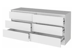 Comoda Asteria doble en melamina, seis cajones con rieles metalicos , 69.97 cm X 153.5 cm X 50 cm , Blanco