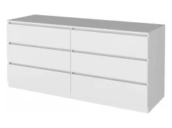 Comoda Asteria doble en melamina, seis cajones con rieles metalicos , 69.97 cm X 153.5 cm X 50 cm , Blanco