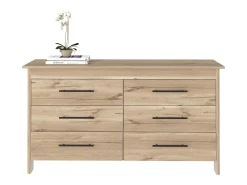 Comoda doble Hms en melamina con 6 cajones de rieles metalicos , beige , 80.6 cm X 140.5 cm X 48.3 cm