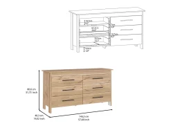 Comoda doble Hms en melamina con 6 cajones de rieles metalicos , beige , 80.6 cm X 140.5 cm X 48.3 cm