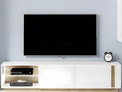 Conjunto aparador y mueble TV blanco brillante y natural - Comedor luminoso MURARI
