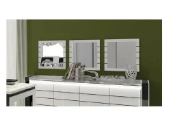 Conjunto buffet LINA con LED y 3 espejos cuadrados en colores blanco y negro