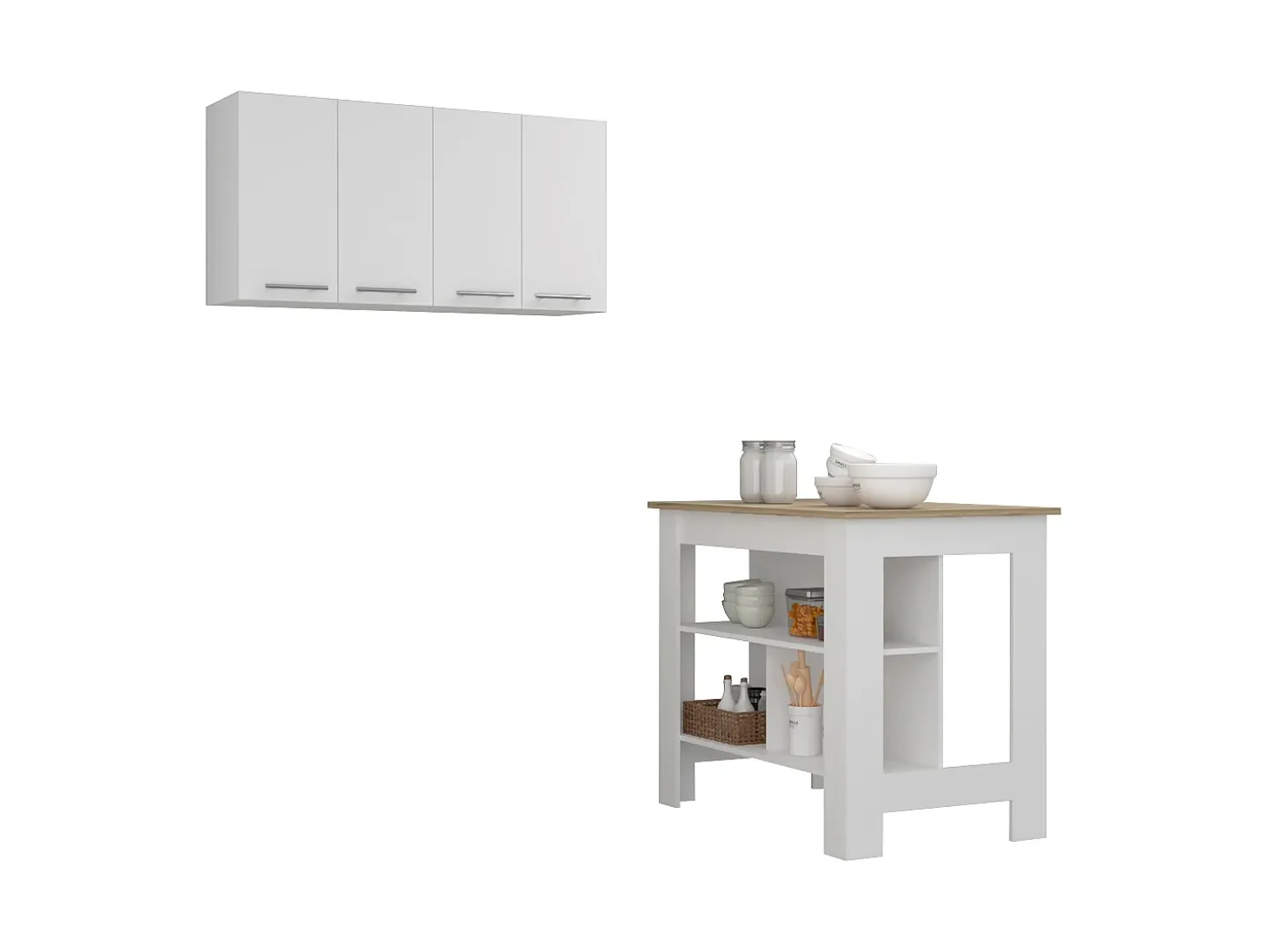 Conjunto Caledon de Cocina, Isla de Cocina + Módulo Superior de Pared