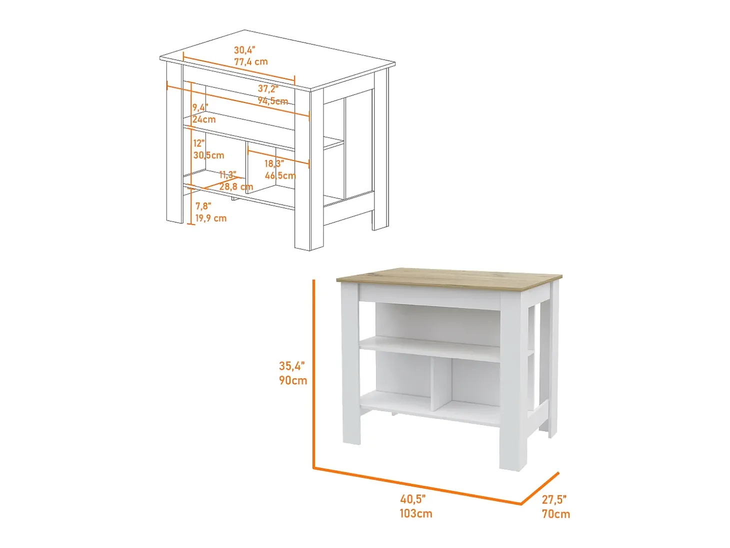 Conjunto Caledon de Cocina, Isla de Cocina + Módulo Superior de Pared