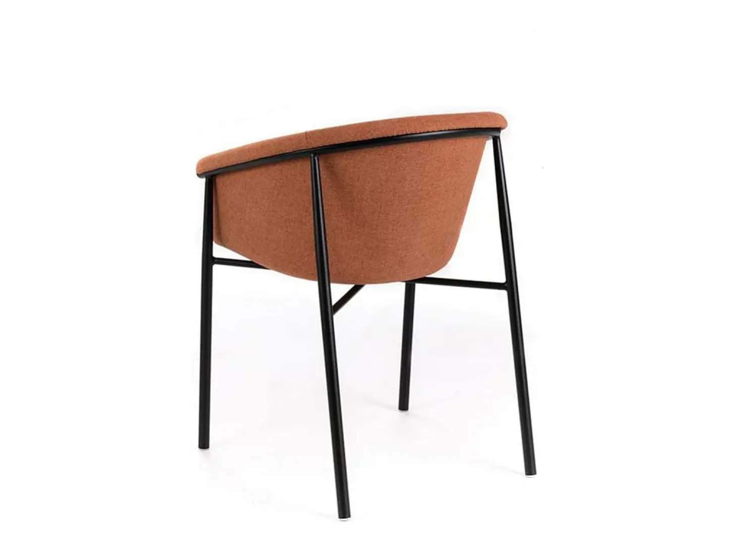 Conjunto de 4 elegantes sillas modernas "Orchidea" de tela naranja con estructura de metal pintado