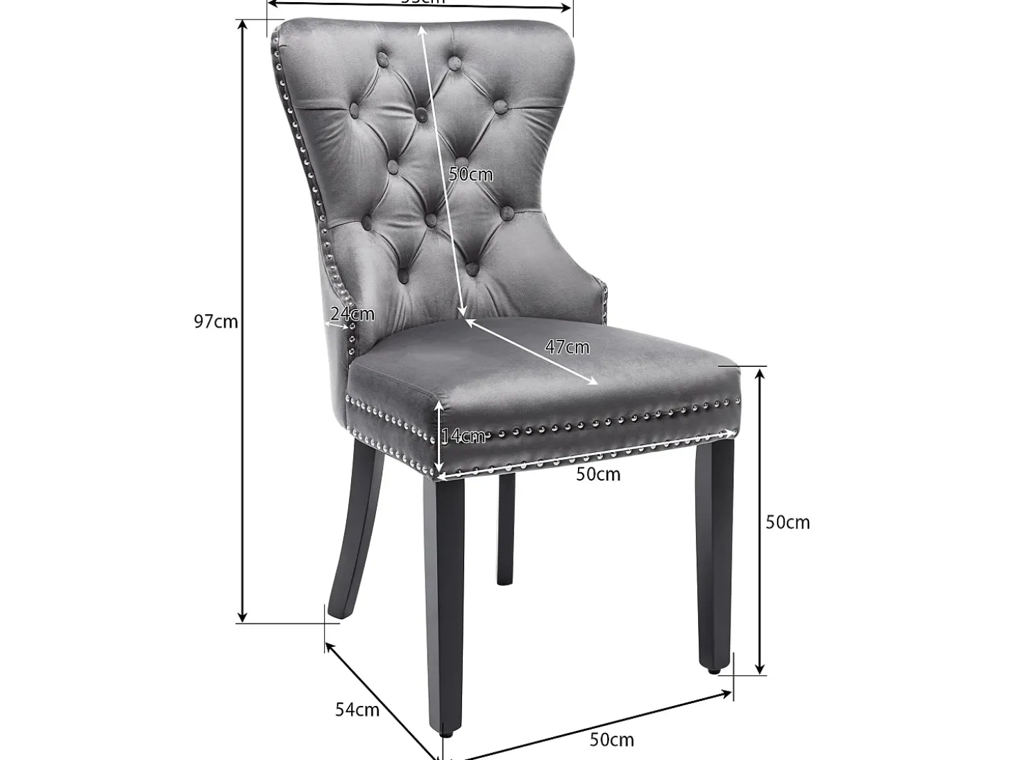 Conjunto de 2 sillas - terciopelo - patas de madera maciza - gris