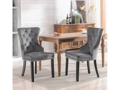 Conjunto de 2 sillas - terciopelo - patas de madera maciza - gris