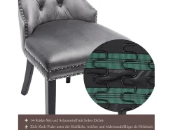 Conjunto de 2 sillas - terciopelo - patas de madera maciza - gris