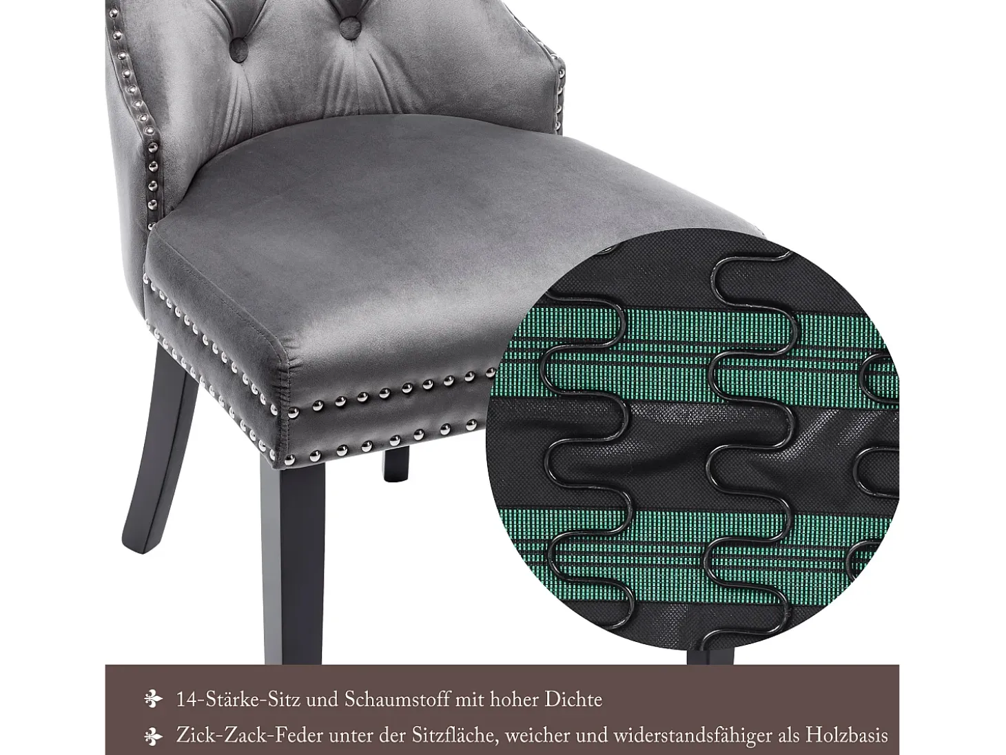 Conjunto de 2 sillas - terciopelo - patas de madera maciza - gris