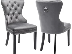 Conjunto de 2 sillas - terciopelo - patas de madera maciza - gris